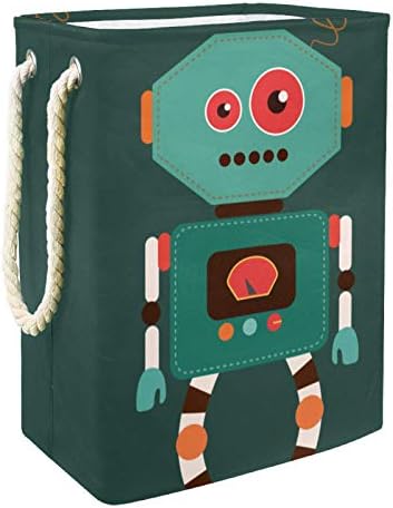 MAPOLO Szennyesben Vicces Retro Rajzfilm Robot Összecsukható Vászon Szennyes Tároló Kosár fogantyúval, Levehető Zárójelben Jól Tartja Vízálló