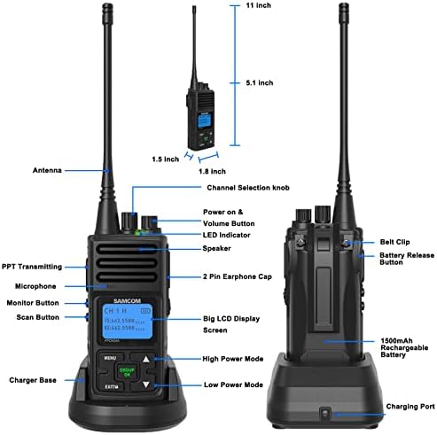 Walkie Talkie Újratölthető Hosszú távú kétirányú Rádiók a Fülhallgatók,SAMCOM 2-vevők UHF Kézi Adó-vevő Walky Talky 1500 Li-ion