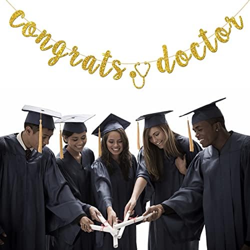 INNORU Arany Glitter Gratulálok Orvos Banner, Congrats Grad Jel - Orvosi Diploma Egyetemi Diploma Fél Sármány Dekoráció
