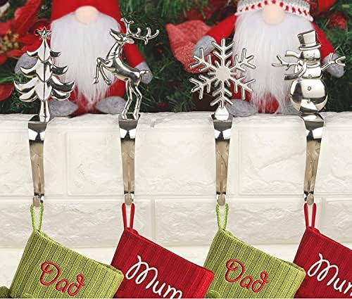 HelaJoy karácsonyi harisnya tartók köpeny set 4 ezüst harisnya vállfák a kandallón harisnya jogosultja szett, karácsonyi harisnya horgok