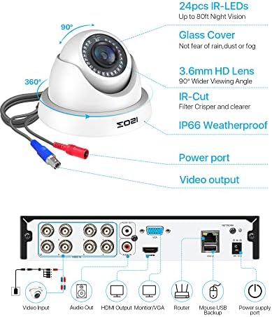 ZOSI, Biztonsági Kamera Rendszer, 1 tb-os HDD,H. 265+ 5MP Lite 8 Csatorna HD-TVI DVR Felvevő, 8db 1080P HD 1920TVL Beltéri Kültéri Térfigyelő