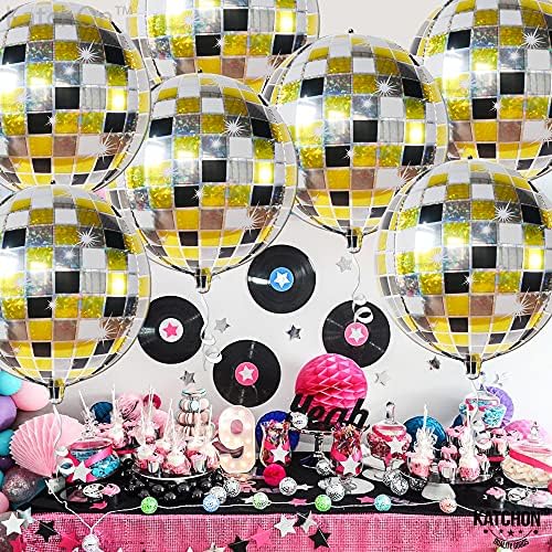 KatchOn, Disco gömb Lufi - Nagy, 22 Hüvelyk | 6 Pack, Disco Party Dekoráció | 360 Fokos 4D Disco Gömb Lufi | Fekete-Arany Lufi, 90-es évek Party