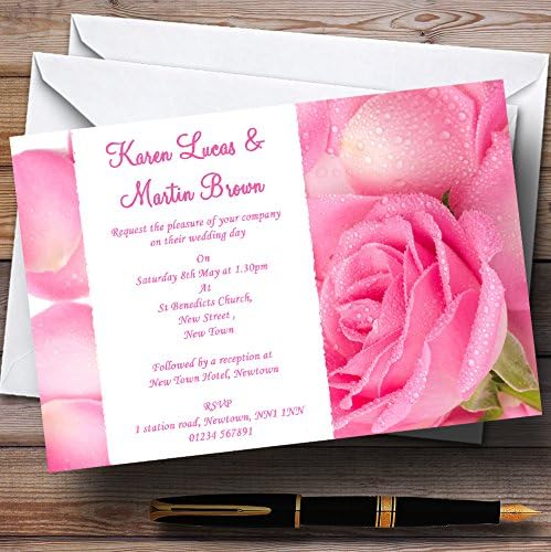 Rózsaszín Rózsa Szirmok Személyre Szabott Esküvői Meghívók