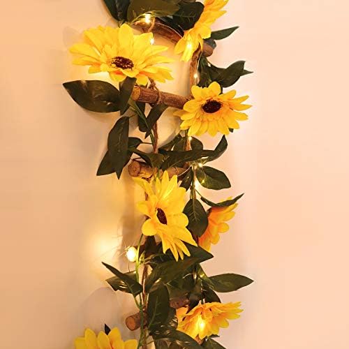 RECUTMS 7.2 FT 20 LED Mesterséges Napraforgó Fények Garland - Selyem Napraforgó Szőlő, 8 virágját elemes Tündér String Világítás