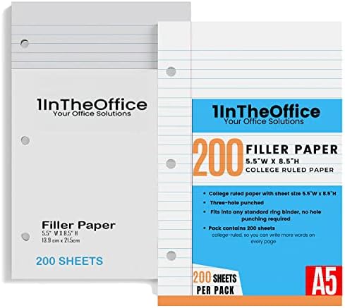 1InTheOffice Főiskola Töltelék Papír 8,5 x 5.5, 200 lap