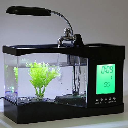 WPYYI USB Asztali Mini akvárium, Akvárium Időzítő LCD Ébresztőóra LED Lámpa Fekete Visszavezetés Hőmérséklet Naptár