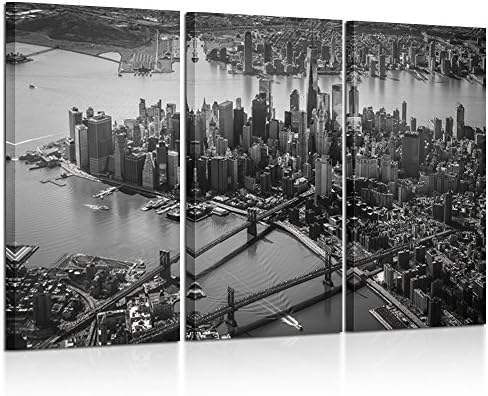 Kreative Arts - 3 Db Vászon Wall Art Fekete-Fehér Brooklyn Híd, valamint New York Manhattan Belvárosában a Városi Skyline Modern lakberendezés
