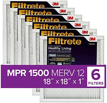 Filtrete 18x18x1, AC Kemence légszűrő, MPR 1500, Egészséges életmód Ultra Allergén, 6-Pack (pontos méretek 17.81 x 17.81 x 0.78)