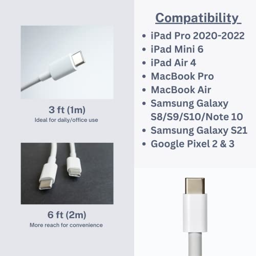 [3ft] USB-C Gyorsan 3A/60W Töltő Kábel Kompatibilis iPad Mini 6, iPad Pro 2020-2022, iPad 4, MacBook Pro, a Samsung Galaxy S20/S21/S22, vegye