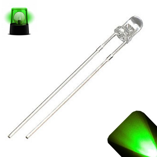 3mm Kerek Top, Tiszta Zöld Gyorsan Villog 2Hz LED - Szuper Fényes (Csomag 250)