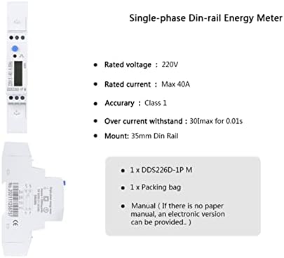 DZHTUS 1P M LCD 50/60 Hz egyfázisú Din-Rail Energia-Mérő 40A 45A 110V 120V 220V 230V 240V 2000 imp/kWh
