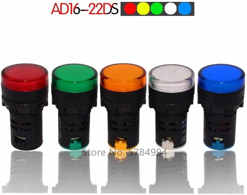 10DB Nagy fényerejű LED működésjelző lámpa AD16-22D/S AC220V nyitó 22mm piros, zöld, sárga, kék, fehér - (Szín: Fehér, Feszültség:
