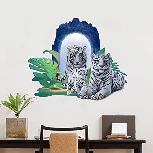 Tigris Fali Matrica, Valósághű 3D-s, Valósághű Vad Dzsungel Fehér Tigris Dekoráció Meghámozzuk, majd Bottal Wall Art Matricát Gyerek