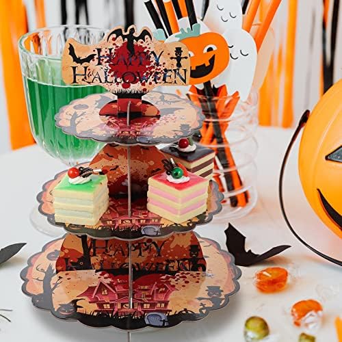 ABOOFAN 3 - rétegű Cupcake Jogosultja Boldog Halloween Karton Muffin Állvány Kerek Desszert Torony Cukorkát, Édességet Kijelző Lemez