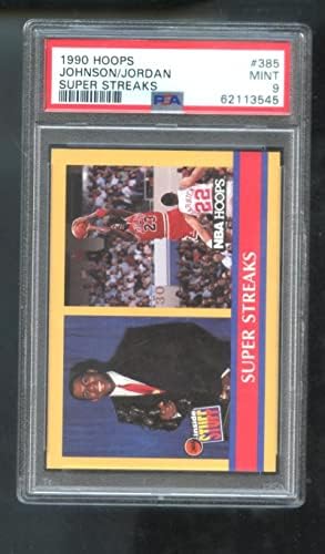 1990-91 Karika 385 Michael Jordan Magic Johnson Szuper Csíkok PSA 9 Osztályú Kosárlabda Kártya NBA 90-91 1990-1991