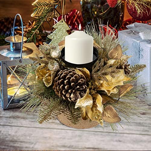 TWINCODECOR Karácsonyi Dekoráció gyertyatartó – Karácsonyi Témájú gyertyatartó fenyőtoboz, Piros Bogyó, Asztal Dísze, 1 gyertyatartók a