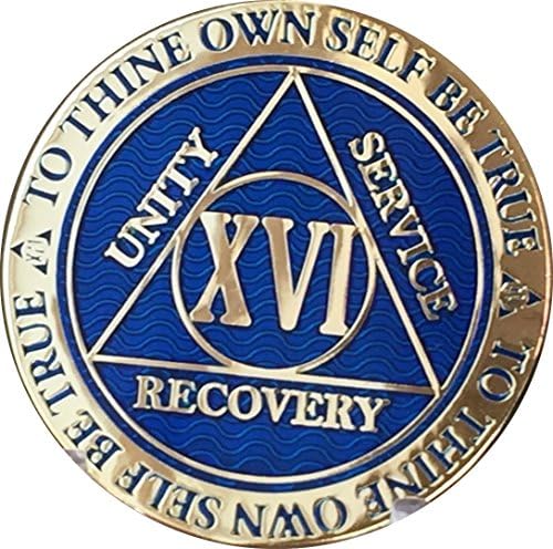 RecoveryChip 16 Év Reflex Blue Aranyozott AA Medál Anonim Alkoholisták Chip