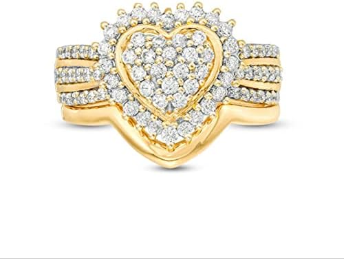 2023 Ékszerek, Gyűrűk, Arany Szerető Szív Eljegyzési 3A Cirkon Gyűrű Szettek Ékszerek, a Nők Magas, illetve Alacsony Hullám Gyűrű (Arany,