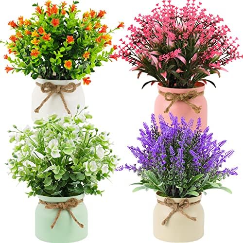 Ál-Cserepes Növények - Készlet 4 Mesterséges Cserepes Virágok Ál Növények Levendula, a Macaron Pot Műanyag Virágok Bonsai Beltéri