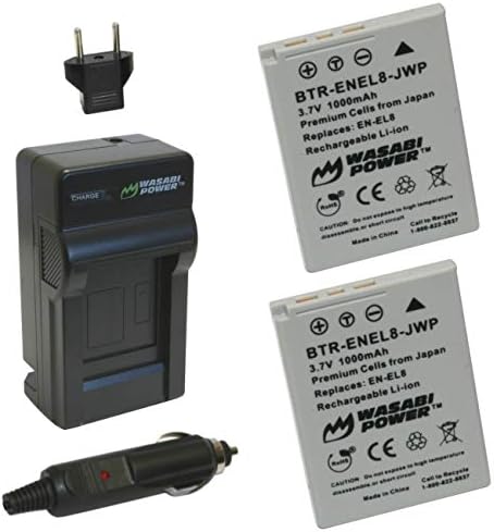 Wasabi Power Akkumulátor (2 Csomag), valamint a Töltő Nikon EN-EL8, Nikon Coolpix P1, P2, S1, S2, S3, S5, S6, S7, S7c, S8, S9, S50, S50c,