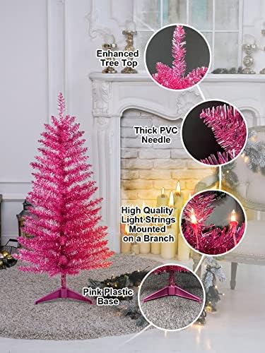 3FT Mesterséges karácsonyfa Stand - Tűz Megelőzése, valamint az Időjárás Ellenálló, Könnyen Összeszerelhető Rózsaszín Fa Otthon,