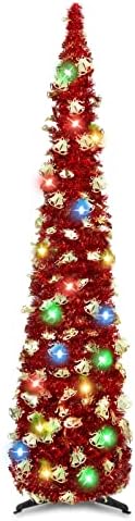 5FT karácsonyfa 50 Színes Fények, Mesterséges Összecsukható felugró karácsonyfa Csillogó Vékony Ceruza karácsonyfa Otthoni Nyaralás Kandalló