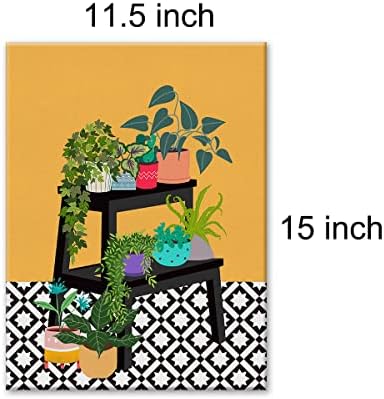 Moiol Létra Botanikus Növény Vászon Wall Art, Bohém Ház Növény Nyomtatás Bekeretezett Poszter 12 x 15 Hüvelykes Festés Dekoráció Otthon Nappali
