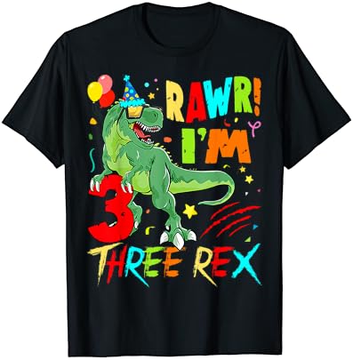 A Gyerekek Három Rex Születésnapi Party Ruha Dinoszaurusz 3 Éves Fiú Póló