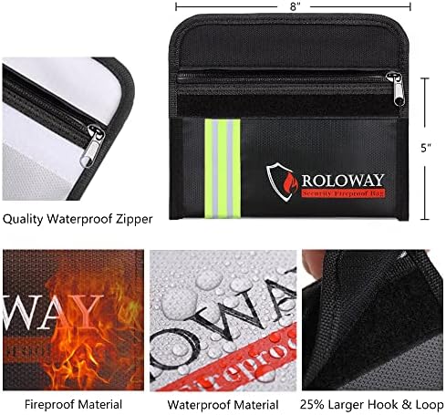 ROLOWAY Acél biztonsági Doboz Szett (Fekete Panel) & Tűzálló Pénzt Táskák Fényvisszaverő Szalag (2 Csomag) Csomag