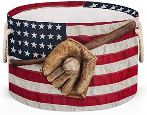Amerikai USA Zászló Baseball Nagy, Kerek Kosarak Tároló Szennyes Kosár fogantyúval Takaró Tároló Kosár Fürdőszoba Polcok,