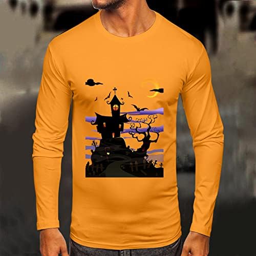 ZDDO Halloween Mens pólók, Férfi Boldog Halloween Kísértetjárta Házban a Nyomtatás Hosszú Ujjú Vicces Grafikus Slim Fit Sportos Tshirt