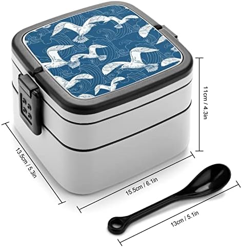 Sea Gull Hullám Bento Box Dupla Réteg All-in-One Rakható Ebéd Tartály Kanalat Piknik Munka, Utazás