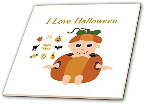 3dRose Kép a Kis Sütőtök Lány azt Mondja, Szeretem a Halloween Candy, Valamint Bat - Csempe (ct_349054_1)