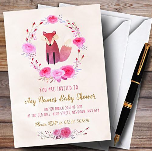 Rózsaszín Akvarell Fox Lányok Pályázati Baba Zuhany Meghívók