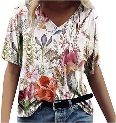 Mujer Nyakkendő Festék Estampado Virágos Camiseta Maximum 2023 Manga Corta Camiseta Blusas Cuello Redondo al aire Libre túnica