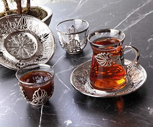 LaModaHome török Tea Set/török Tea Csésze 6 Arany színű Rendelkezők, valamint Csészealjak - Divatos Vintage Kézzel készített