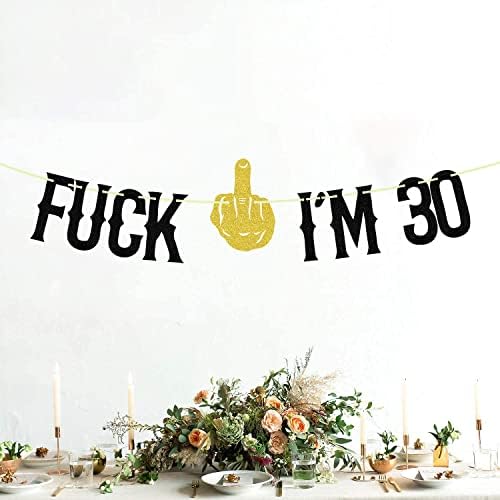 30 Éves vagyok Banner, 30 éves Sármány Parti Dekoráció, Köszi, hogy 30 Éve ,Vicces Harminc Éves Születésnapi Party Dekoráció Fekete-Arany