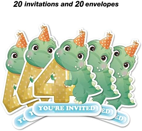 Aranyos Dinoszaurusz 4. Meghívókat a Borítékokat, 20 Meghatározott Dinoszaurusz Négy Alakú Meghívókat a Negyedik Születésnapját a Gyerekek