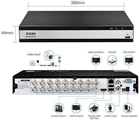 ZOSI Teljes 1080p H. 265+ 16 Csatornás DVR, Biztonsági Kamera Merevlemez, 2 TB, a Hibrid 4-in-1 CCTV DVR Megfigyelő Rendszer(Analóg/AHD/TVI/CVI),mozgásérzékelés,Mobil