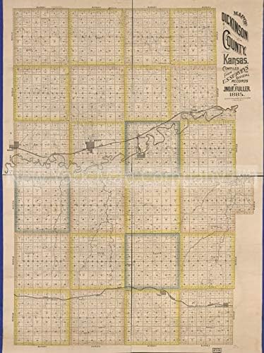 VÉGTELEN FÉNYKÉPEK 1885 Map| Térkép Dickinson Megye, Kansas| Kataszteri Dickinson Megye|Dickinson Megye