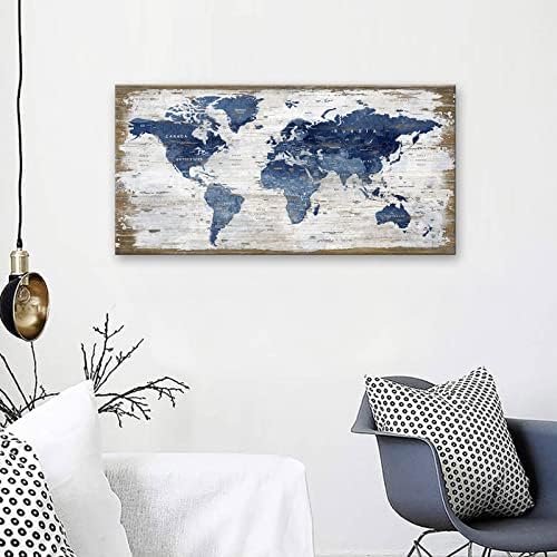Nagy Klasszikus Világ Térkép Vászon Wall Art Sötét Kék Térkép A Világ Vászon Képek Retro Térkép Vászon Grafika Nyomtat az Office