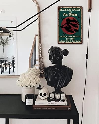 Fekete Kalapos Társadalom a Jó Boszorkányok Poszter Fali Dekoráció - 12x8 Hüvelyk Retro Fém Adóazonosító Jel Vintage Fém Tábla