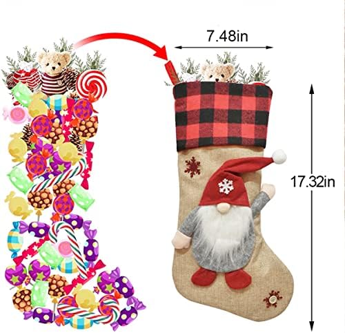 YELAIVP 4 Csomag Karácsonyi Harisnya 18 Nagy Méretű Plüss Gnome Karácsonyi Zokni Ajándék Táska & Dekoráció Kandalló Beltéri Ünnep, Karácsonyi