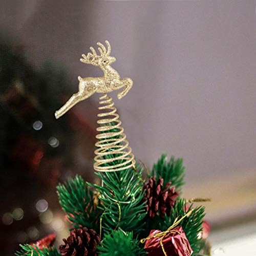VALICLUD 5,5 Hüvelykes Arany Csillogott karácsonyfa Topper 3D Csillogó Rénszarvas Arany csúcsdíszt a karácsonyfa Díszek