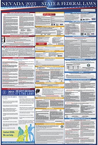 2023 Nevada Állami, illetve Szövetségi Munkaügyi Törvények Poszter - OSHA Munkahelyi Kompatibilis 24 x 36 Minden Szükséges Kiküldetés