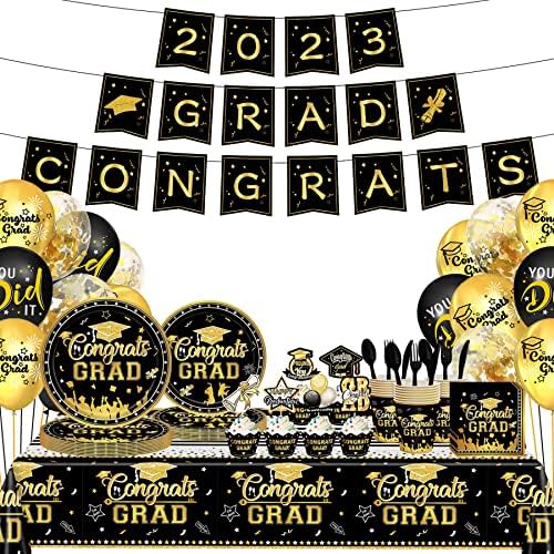 Congrats Grad Party Kellékek Meghatározott Érettségi Dekoráció 2023 Étkészlet Fél Csomag, Eldobható Papír Tányért, Szalvétát