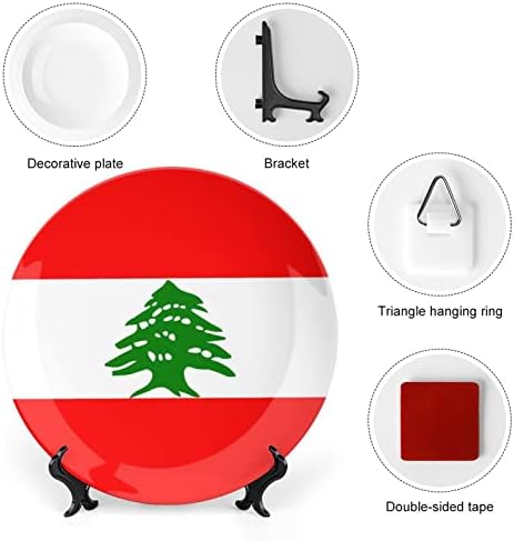 Libanoni Zászló porcelán Díszítő Tányér Kerek Kerámia lapok Kézműves Display Állvány Home Office Fal Vacsora Dekoráció