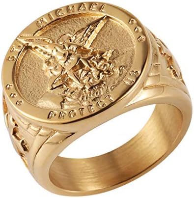 HZMAN Szent Mihály-San Miguel, A Nagy Protektor Arkangyal Legyőzte a Sátán Figura Rozsdamentes Acél Amulett Gyűrű