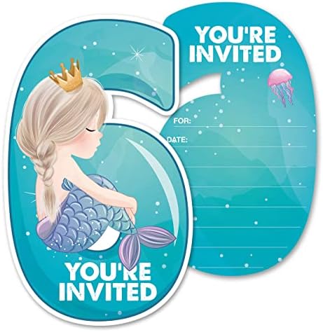 Aranyos Mermaid 6. Meghívókat a Borítékokat, 20 Meghatározott Mágikus Hableány Hat Alakú Pályázati Hatodik Születésnapját a Gyerekek