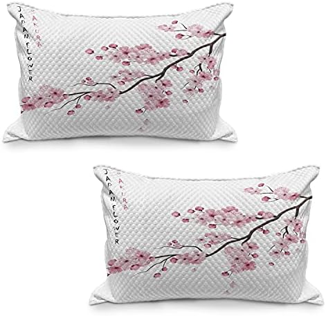 Ambesonne Keleti Steppelt Pillowcover, Ábra, Japán Cseresznye Ágakat, a Nyíló Virágok, Tavaszi Témájú Bohém Art, Standard Queen